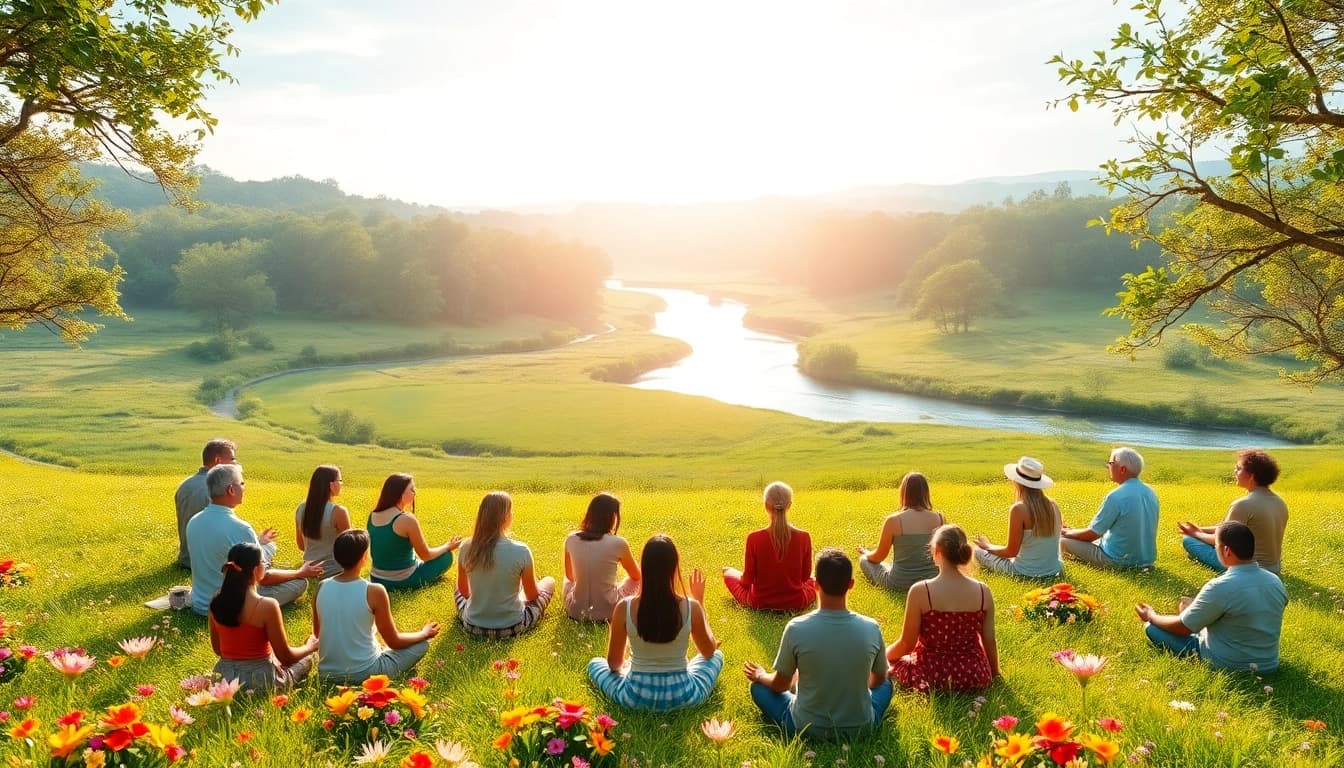 Teilnehmer bei spirituellen Seminaren genießen eine friedliche Auszeit in der Natur.