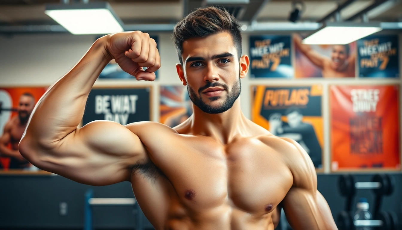 Transformation von Testosteron - vorher nachher Ergebnisse eines Sportlers, der seine Muskeln zeigt.