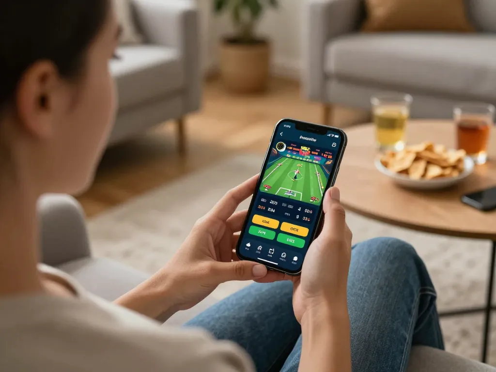 Using the SC88E app for mobile sports betting in a cozy home setting.