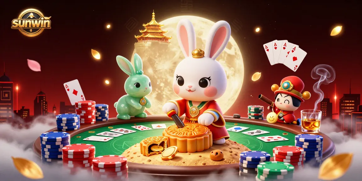 Experience the excitement of sunwin with a moon rabbit pounding mooncakes and poker chips.