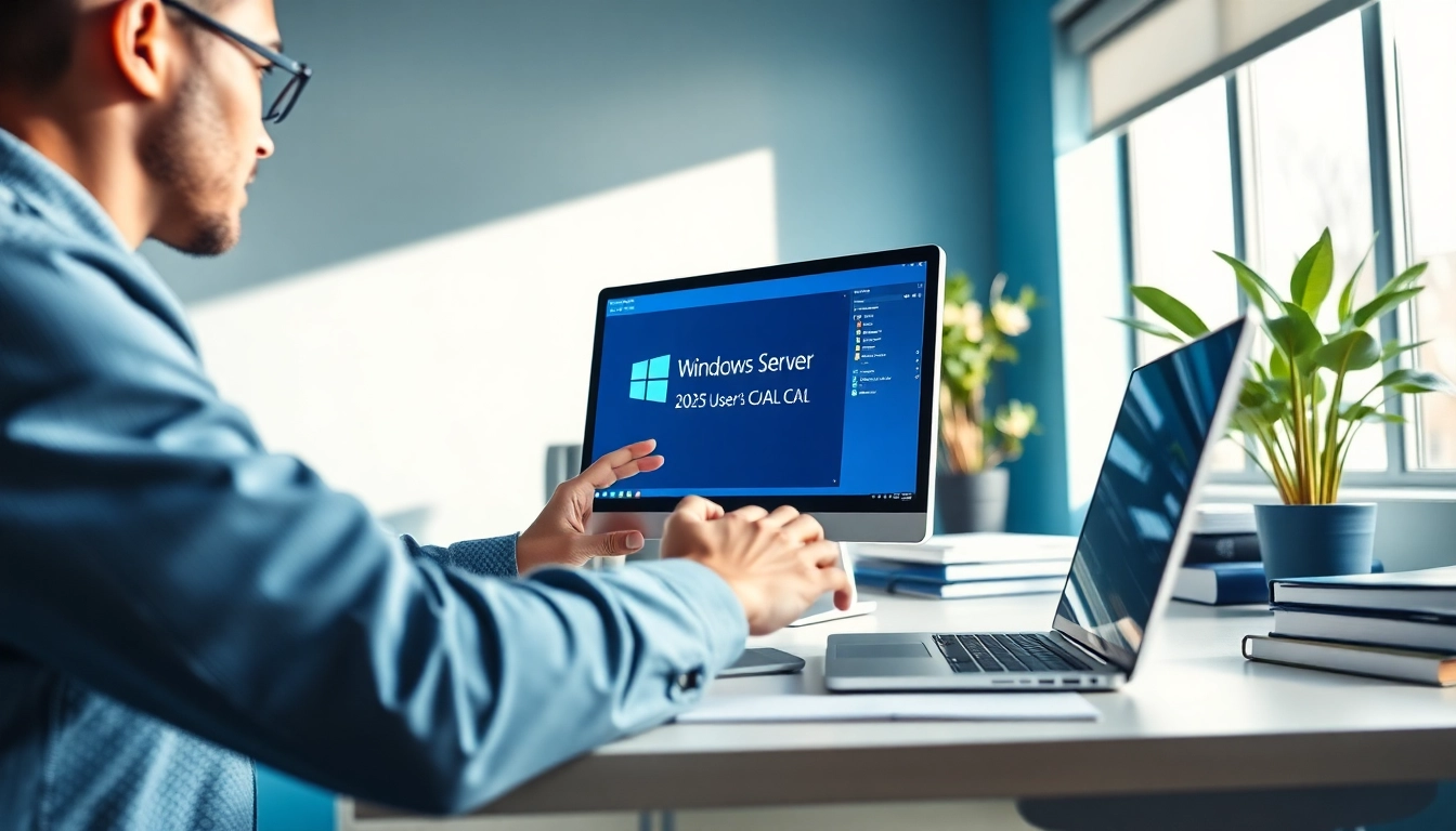 Windows Server 2025 User CAL Lizenz kaufen zeigt effektive Softwareinstallation am modernen Arbeitsplatz.