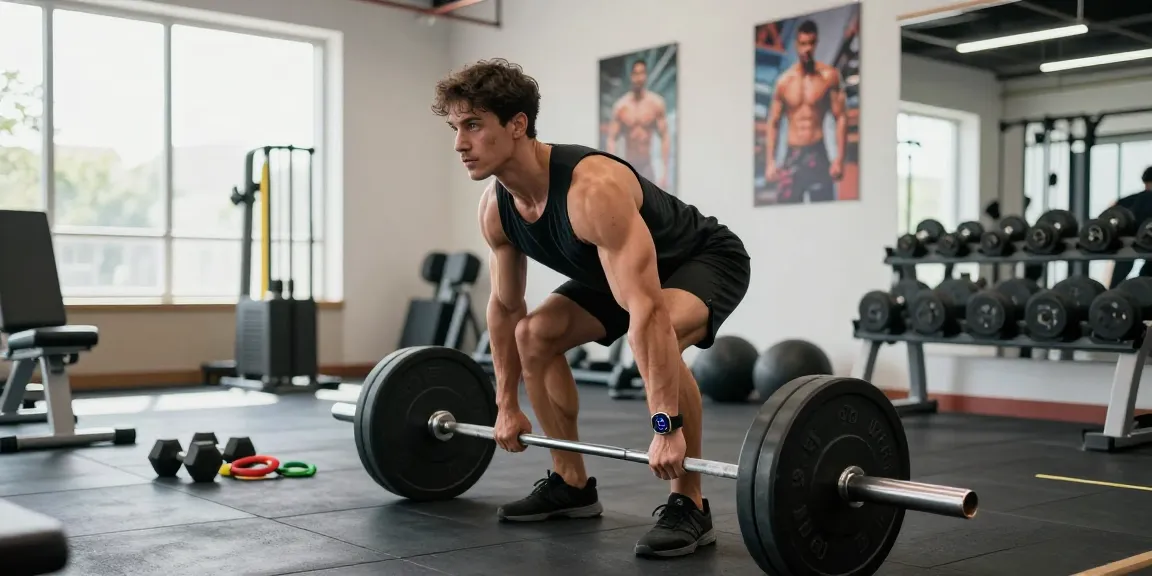 Bodybuilder im Selliza Shop beim Training mit Gewichten, motivierende Atmosphäre im Fitnessstudio