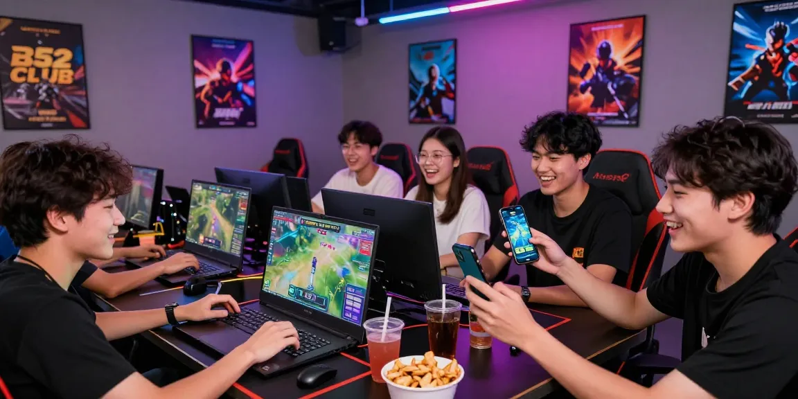 B52 CLUB online gaming scene with friends playing and enjoying diverse games in a vibrant atmosphere.