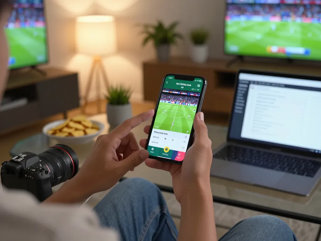 Placing kèo bóng đá trực tuyến bets on a mobile app while seated comfortably at home.