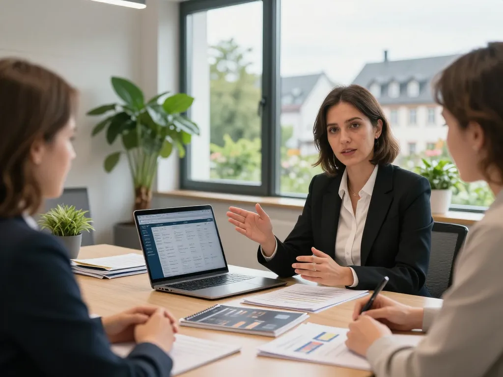 Immobilienmakler Frankfurt Eschersheim berät Kunden in einem modernen Büro.