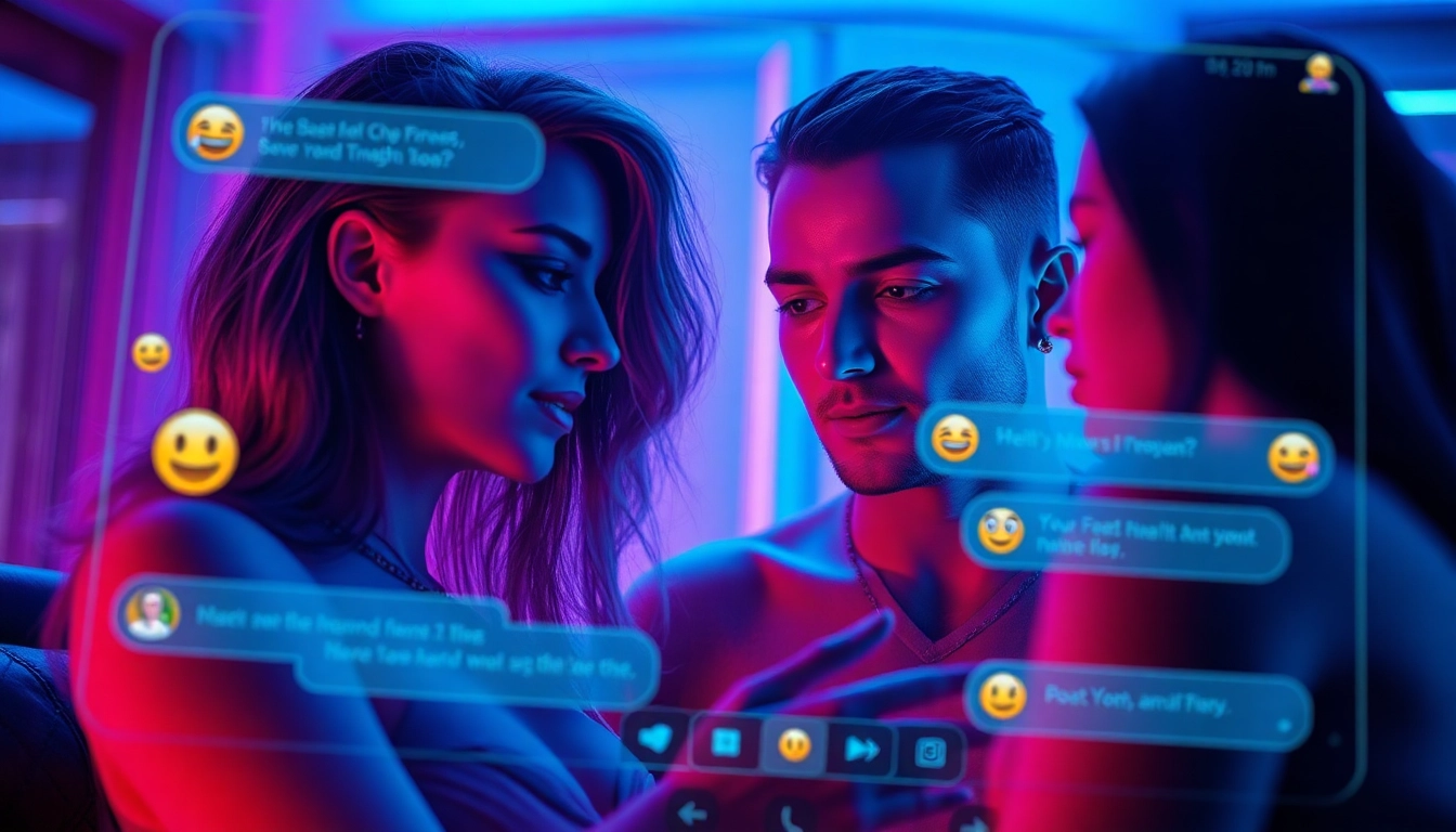 Engaging digital nsfw chat interface with vibrant AI characters and interactive elements.