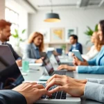 Office 2024 Pro Plus Vollversion kaufen in an engaging office setting with diverse professionals collaborating.