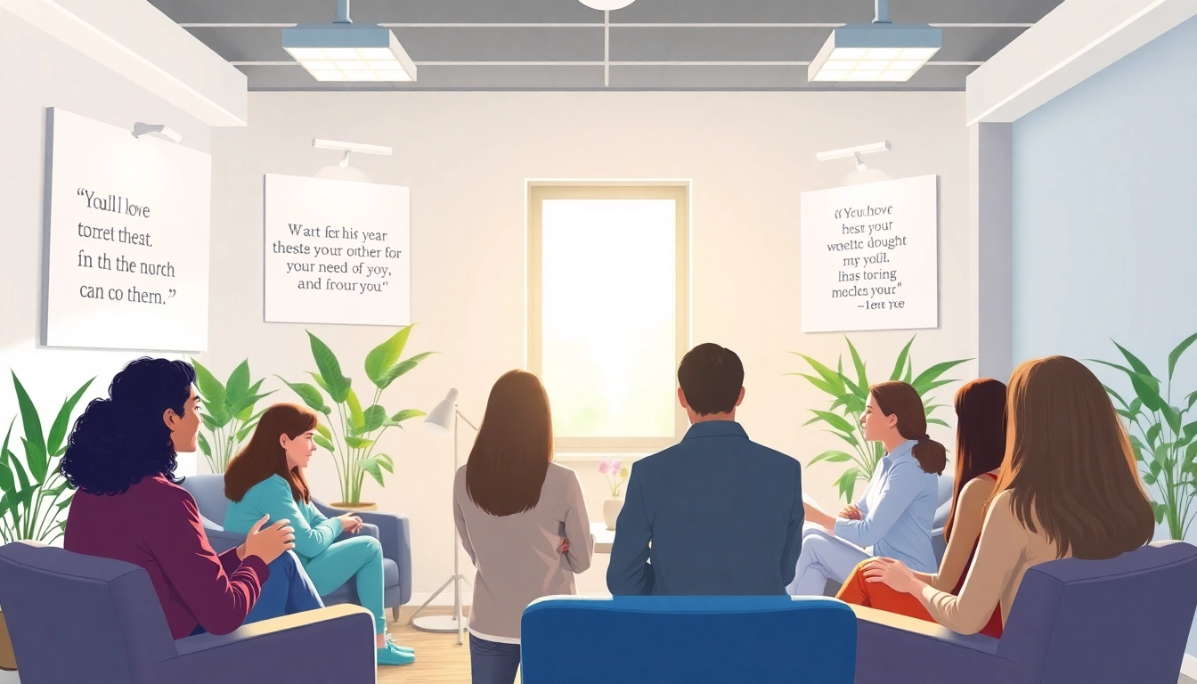 Promote mental health awareness through an engaging discussion among diverse individuals in a calming office.