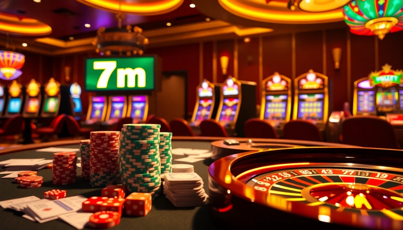 High-stakes poker action featuring 7m chips and vibrant casino elements.