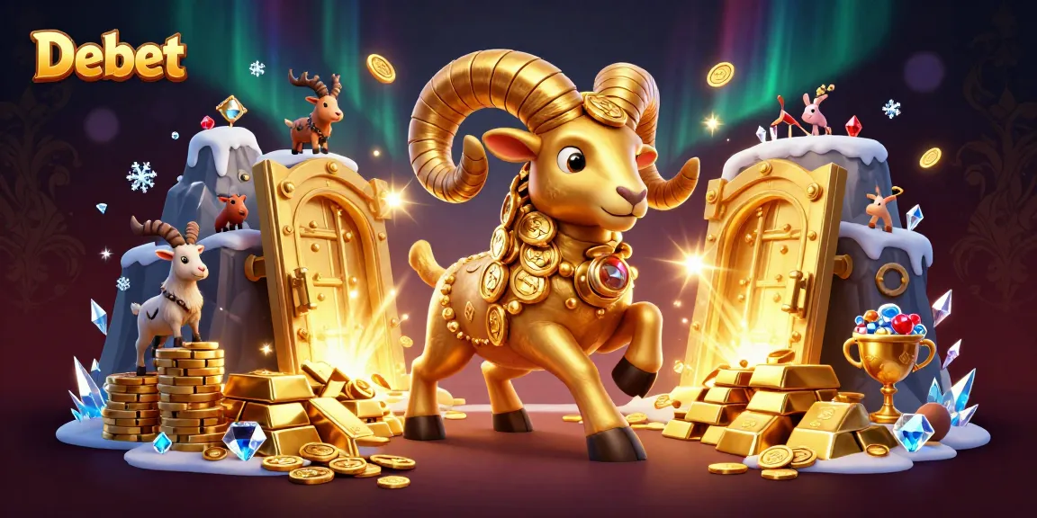 Experience the thrill of Debet with a massive golden ram charging through a treasure vault scene.